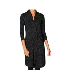 J Jill Women's black Faux Wrap Polka-dot dot long sleeve dress Size XL